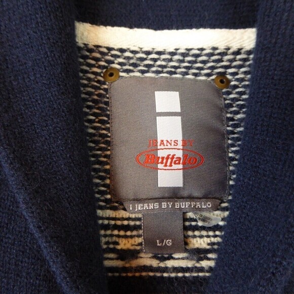 i Jeans by Buffalo Sweater Mens Large Blue Shawl Cardigan Fair Isle Nordic Wool - Picture 10 of 14
